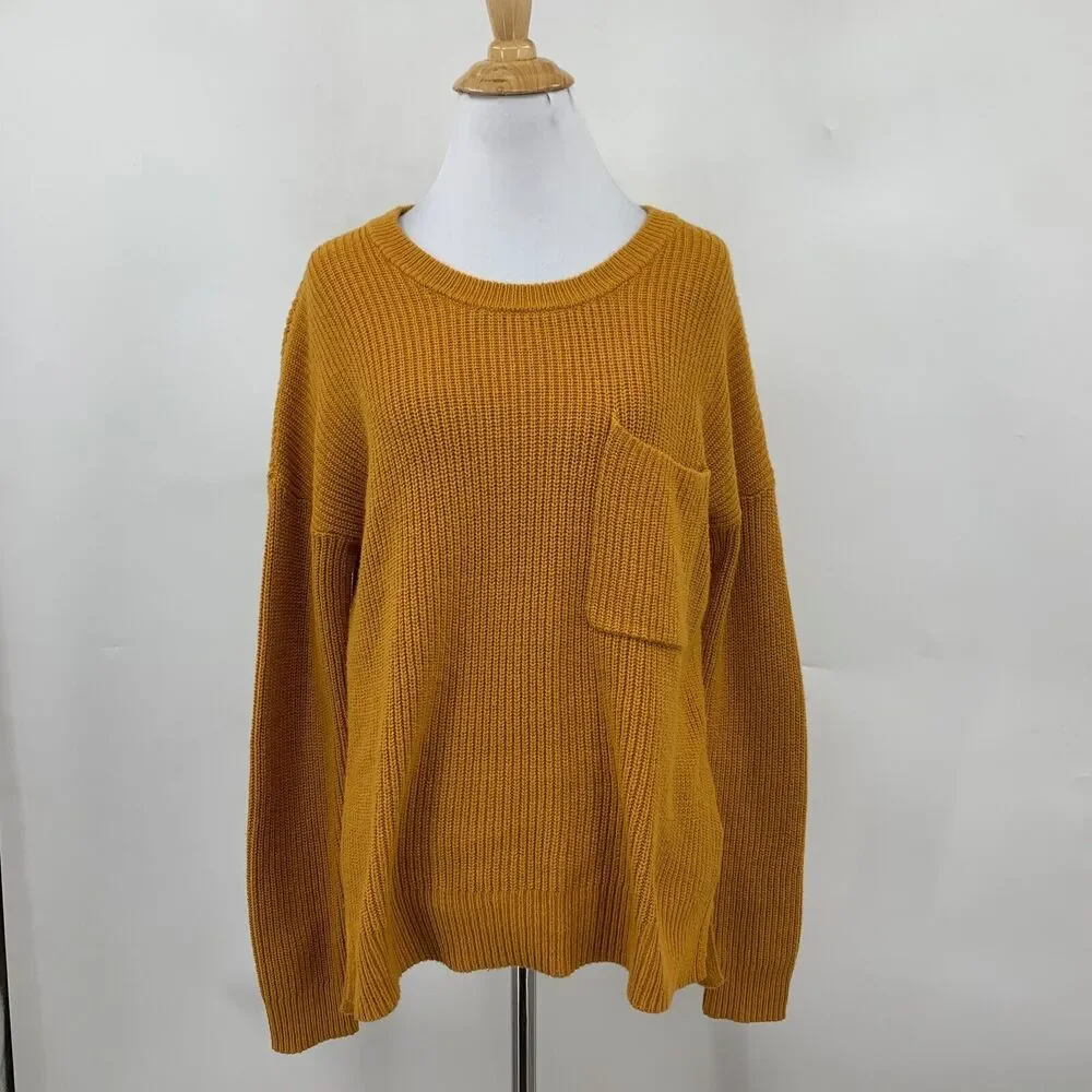 Madewell Sweater Womens XS‎ Extra Small Turmeric Thompson Pocket Pullover Boxy